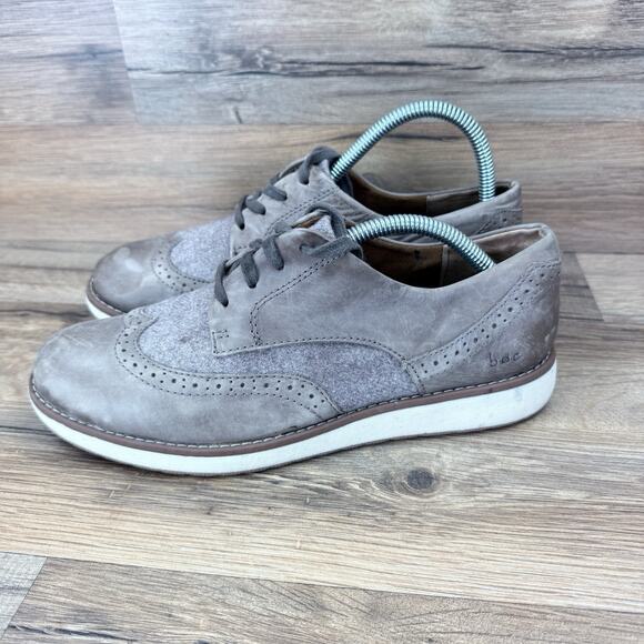 BOC Sneaker Flats Oxford Womens 7.5M Brown Taupe Leather Wool Wingtip Shoes - Picture 1 of 6